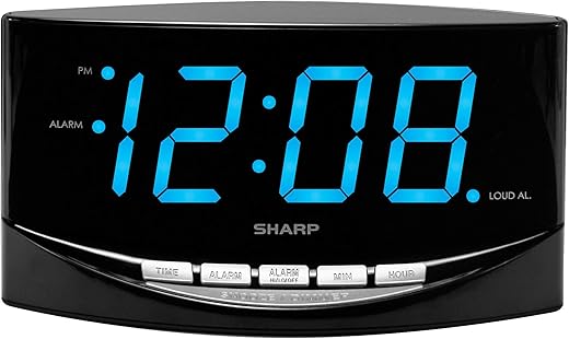 SHARP Easy to See Alarm Clock with Jumbo 2” Numbers - Bright Blue LED Display - Easy Set-up & Simple to Use –See from Across The Room! - High/Low Alarm Volume