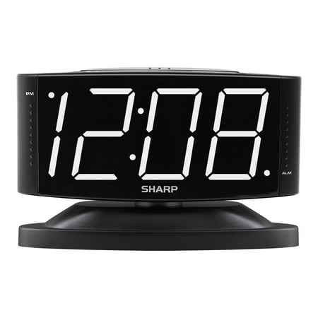 SHARP LED Digital Alarm Clock, Swivel Base, Alarm, Snooze, Brightness Dimmer, Black Case -White LED