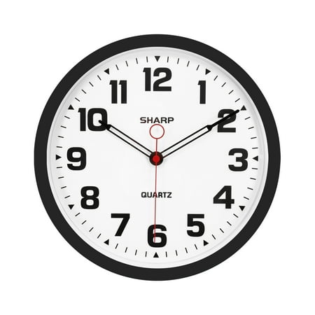 Sharp Matte Black Wall Clock 12 Non-Ticking Modern Style Quartz Analog Display Battery Operated