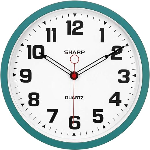 SHARP Matte Teal Wall Clock 12 Inch Silent Non-Ticking Modern Stylish Quartz Clocks Battery Operated, Easy to Read