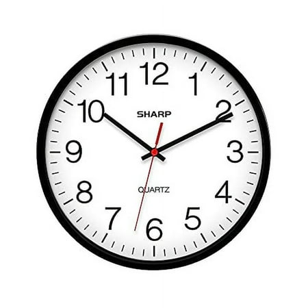 Sharp Wall Clock – Silent Non Ticking 10 Inch Quality Quartz Battery Operated , Sweep Movement, Black