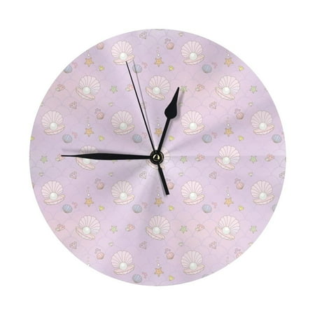 Shells Pearl Wall Clock Silent Non Ticking - 10 Inch Battery Operated Modern Clocks for Living Room Bedroom Kitchen Bathroom Office Classroom, Decorative Clocks