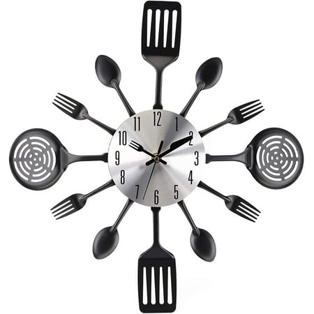 SHENSHA 16 Kitchen Wall Clock, Large Kitchen Cutlery Wall Clock with Spoons and Forks, 3D Removable Modern Creative Wall Decal Wall Sticker Room Home Decoration