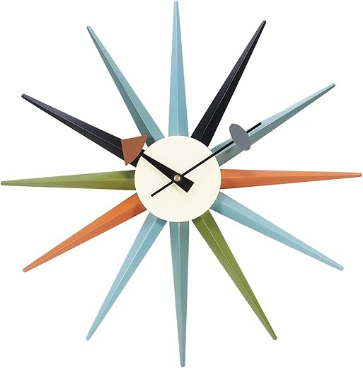 SHISEDECO Modern Sunburst Clock in Multicolor - Non Ticking,Wooden Mid Century Retro Design Decorative Silent Wall Quartz Clock for Home,Living Room,Office and Bedroom etc.