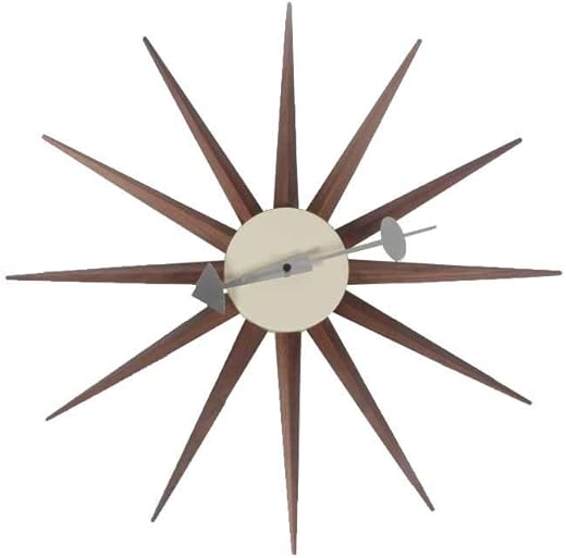 SHISEDECO Wooden Mid Century Art Wall Clock, Decorative Modern Silent Sunburst Wall Clock for Home, Kitchen,Living Room,Office etc. - Colorful Retro Design(Sunburst Clock Walnut)