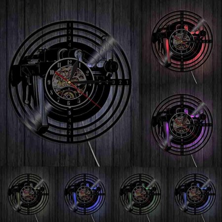 Shooting Gun Vinyl Record Wall Clock Shooting Target Vinyl Clock Air Rifle Circle Modern Vinyl Army Wall Art Decorative Clock