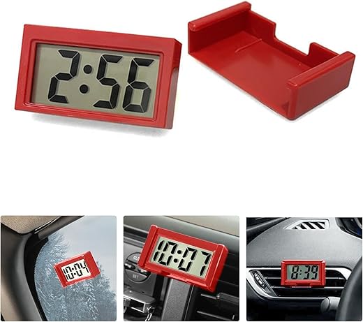 Shudyear Small Digital Clock， with Jumbo LCD Time & Day Display，Mini Automotive Small Digital Clock Battery Operated for Desktop Nightstand Pocket Car Truck Dashboard & Air Vent (1, red)