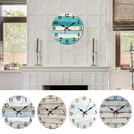 Shulemin 10 Inch Rustic Wooden Wall Clock Battery Operated Round Easy to Read Silent No Ticking Clock Kitchen Living Room Bathroom Farmhouse Decor