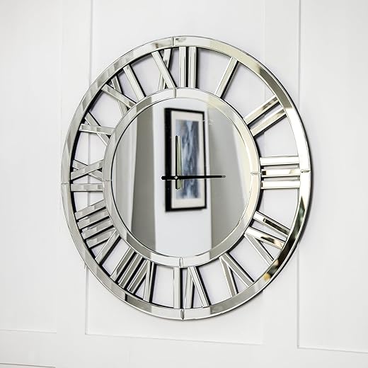 SHYFOY 18-Inch Acrylic Mirrored Wall Clock - Roman Numeral Skeleton Design - Large Decorative Clock - Modern Home Decor -Elegant Timepiece for Living Room, Bedroom, and Office