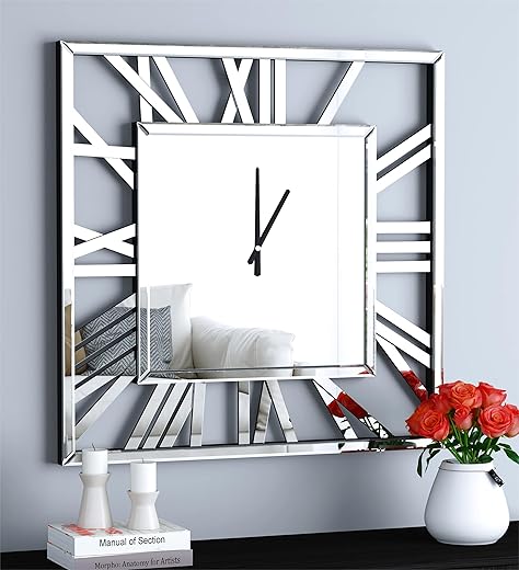 SHYFOY 32'' Decorative Wall Clocks, Oversize Clock for Wall, Modern Mirrored Wall Clock for Living Room Decor Roman Numerals Large Kitchen Clocks for Wall Decor, Mirror Finishing