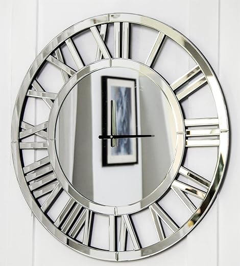 SHYFOY 34 Oversize Wall Clock Living Room Decor, Extra Large Decorative Mirror Wall Clocks, Silver Wall Decor Big Clocks Modern Roman Numerals Home Decor, Acrylic Mirror Finish