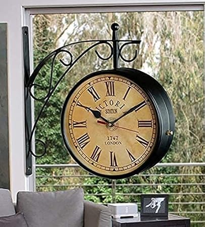 SIAN Vintage Antique Retro Double Sided Analog Mechanical Station Railway Wall Clock Kitchen (Black, 10 Inch)