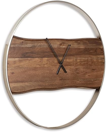 Signature Design by Ashley Panchali Wall Clock, Brown and Silver