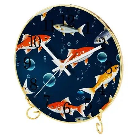 Silent Analog Desk Clock, Wall Clock, Clock for Bedroom, Non Ticking, Quartz Battery Operated, Bedroom Clock, Retro Decor, Animal Koi Vintage Japanese