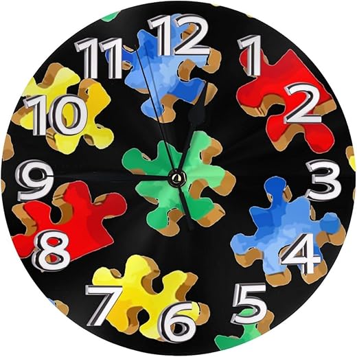 Silent Non-Ticking 10 Inch Wall Clocks Autism-Awareness-Colorful-Puzzle Clock Number for Kitchen,Bedrooms,Office