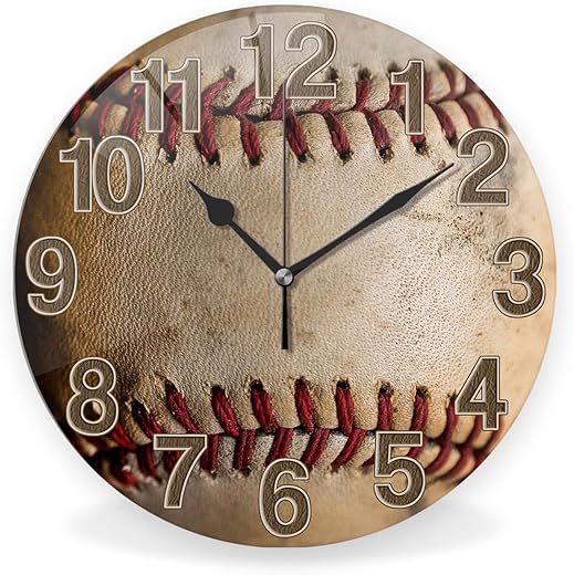 Silent Non-Ticking Sport Theme Wall Clocks, Vintage Baseball Wall Clock, Battery Operated 9.8x9.8 Round Wall Clock for Home Decor Boy Room Living Room School Birthday Gift