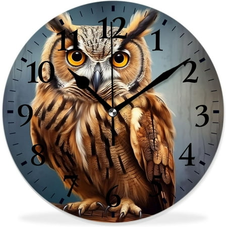 Silent Non Ticking 16 Inch Round Wall Clocks,Cute Owl Baby On Tree Branch In Forest Multicolor,Decorative Clocks For Living Room Kitchen Bedroom