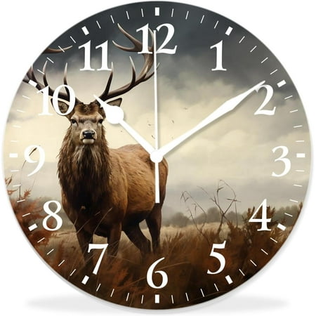 Silent Non Ticking 18 Inch Round Wall Clocks,Whitetail Deer Fawn In Wilderness Countryside Lovely,Decorative Clocks For Living Room Kitchen Bedroom