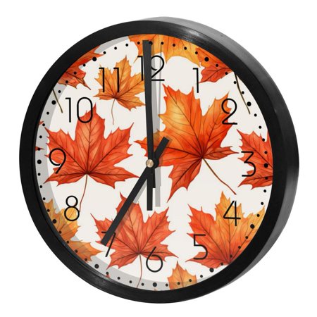 Silent Round Digital Wall Clock 9.8 Inch Easy Read-Battery Operated Non Ticking Maple Leaf Clocks for Office Bedroom Living Room Kitchen Home Decor