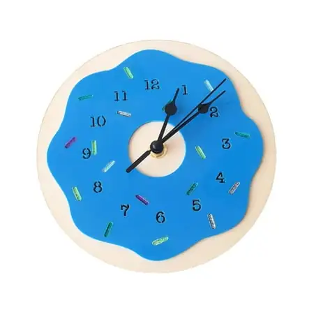 Silent Round Wall Clocks , Living Room Decorative Vintage/Country/French Style Wooden Clock Nordic Style Doughnut Shape Wooden Mute Wall Clock Kids Bedroom Home Decoration