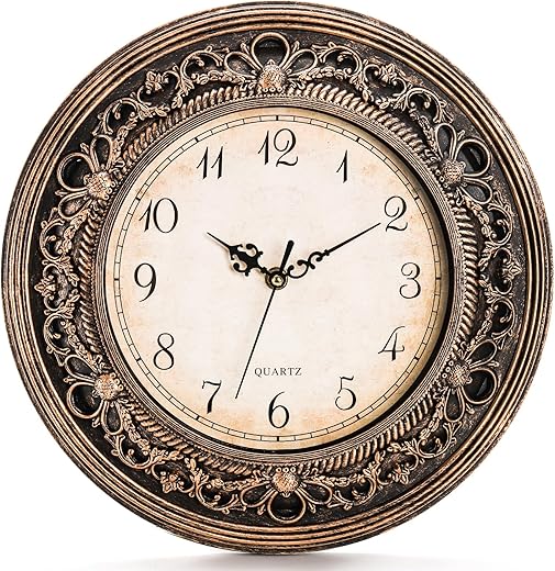 Silent Wall Clock, 13 Inch Vintage Large Wall Clock, Battery Operated Round Bathroom Clock, Non-Ticking Decorative Retro Analog Clock for Living Room, Office, Kitchen, School, Bedroom