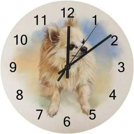 Silent Wooden Round Wall Clock Mini Dog Non Ticking Battery Operated Clocks for Home Office Living Room Bedroom