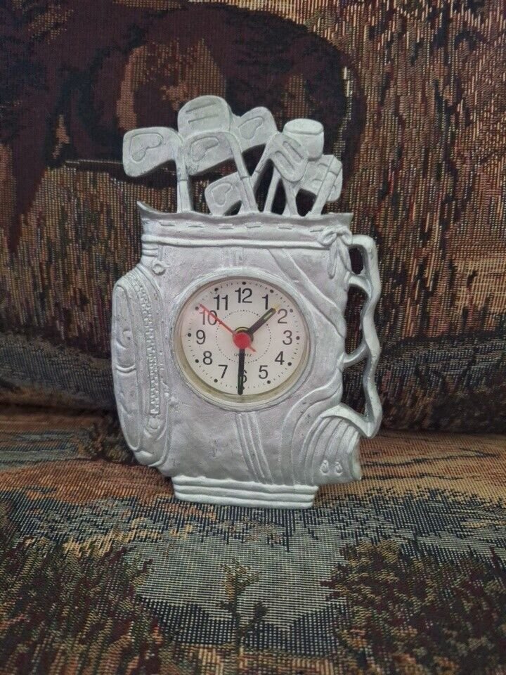 Silver Golf Bag Clock Desk Top Office Decor