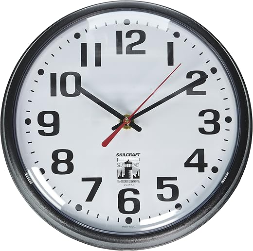 Skilcraft 6645-01-557-3153 Self-Set Wall Clock, Plastic Slimline Frame, 9-1/4