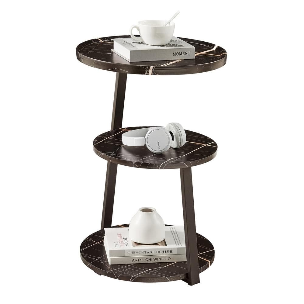 Skylar 15.75 in. MDF 3-Tier Side Table with Raised Lip and Modern...