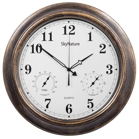 SkyNature Outdoor Clocks, 18 Inch Large Indoor Outdoor Wall Clock Waterproof with Temperature and Humidity, Silent Metal Pool Clock for Garden, Patio, Fence