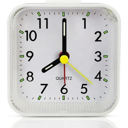 Small Battery Operated Analog Alarm Clock, Travel Clock,Slient Bedside Clocks for Bedrooms Bathroom Shelf Desk,White