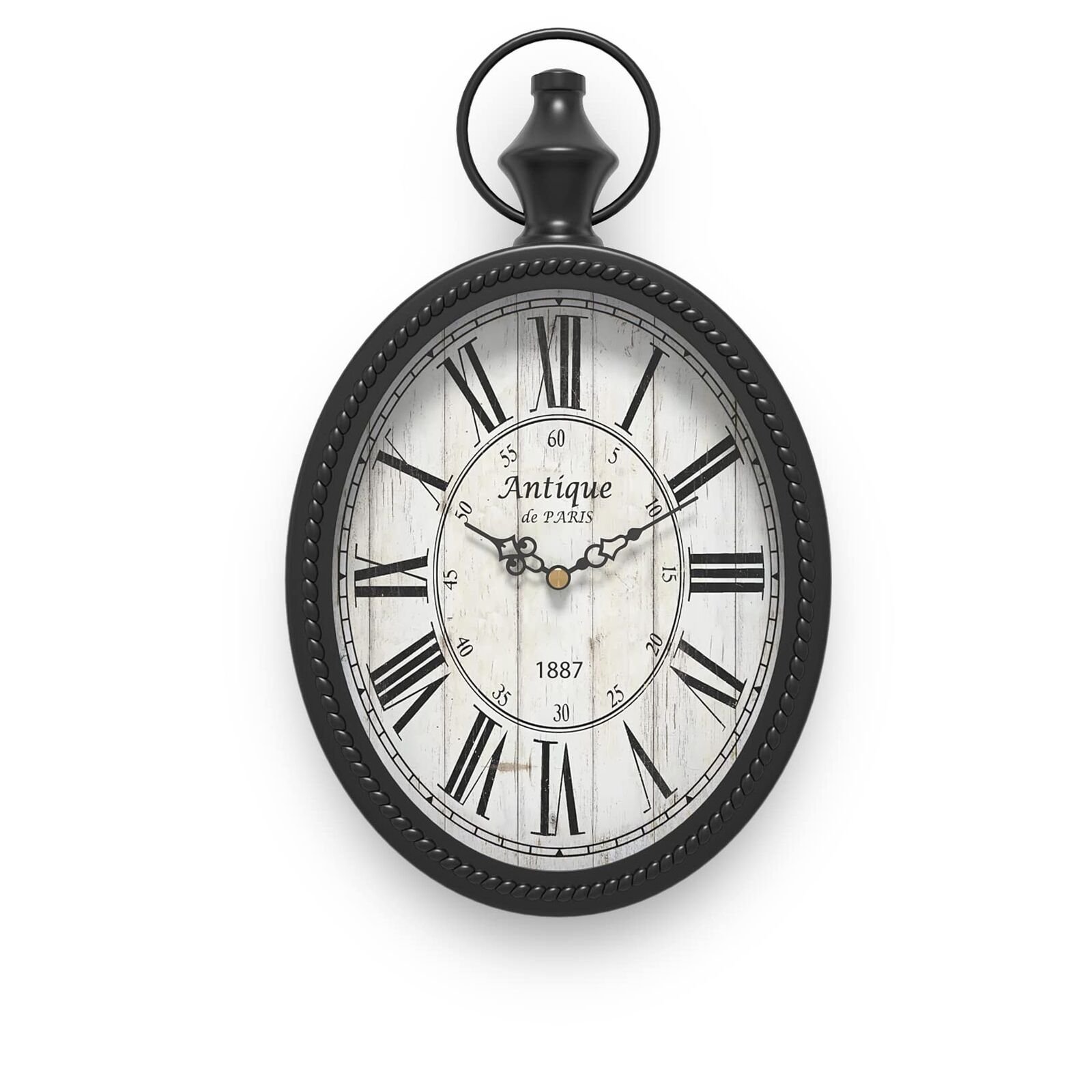 Small Retro Oval Wall Clock, Antique Old Design, Black Vintage Style, Battery...