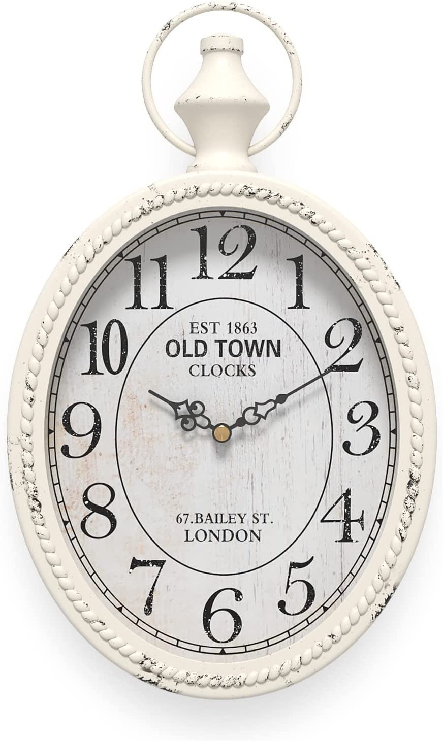 Small Retro Oval Wall Clock, Antique Old Design, White Vintage Style, Battery Op