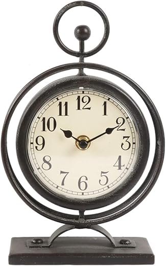 Small Vintage Metal Desk Clock, Decorative Table Clock for Living Room Decor, Silent Mantel Clock Farmhouse Shelf Decor Battery Operated, 9.5" Black