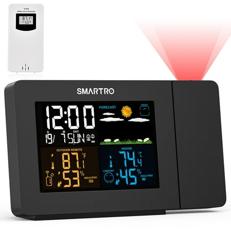 SMARTRO SC91 Digital LCD Projection Alarm Clock with Indoor Outdoor Thermometer, Black