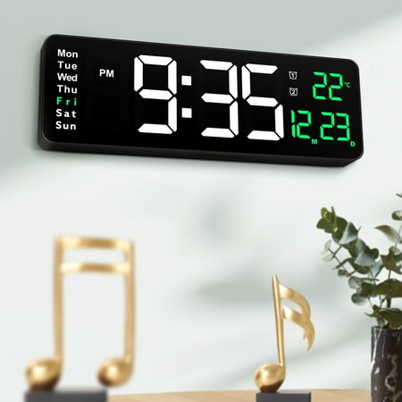 Sold 1pc Digital Wall Clock LED Wall Clock with Temperature Date Display Dual Alarm Large Home Decoration 16in