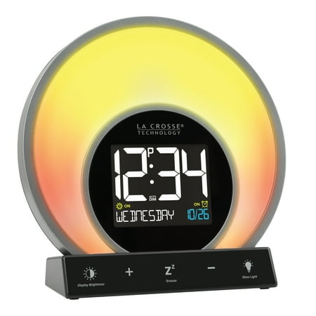 Soluna-S Light Black Tabletop LCD Wake-up Sunrise Alarm Clock w/Temp. and USB Port, W74146