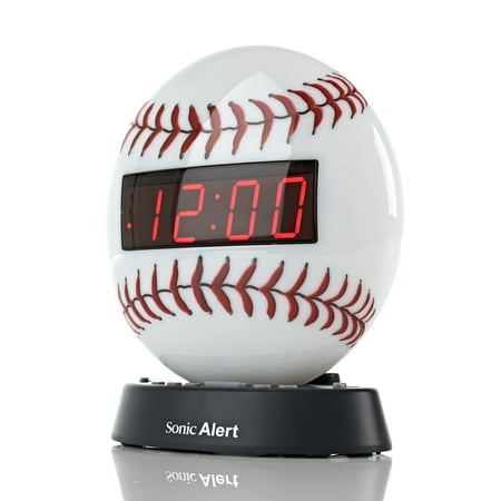 Sonic Alert - Glow Baseball Alarm Clock, Digital Display Alarm Clock for Kids - White