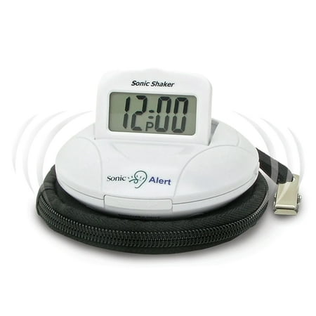 Sonic Alert - Sonic Shaker Portable Super Loud Digital Alarm Clock for Heavy Sleepers, Compact Design, White