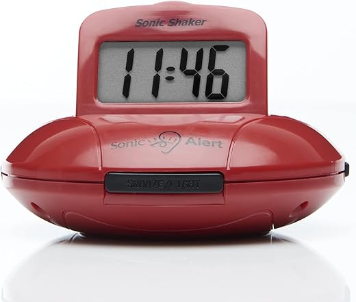 Sonic Alert Digital Alarm Clock - Travel Alarm Clock for Heavy Sleepers - Bed Shaker Alarm Clock - Vibrating Alarm Clock Under Pillow - Battery Operated – Red