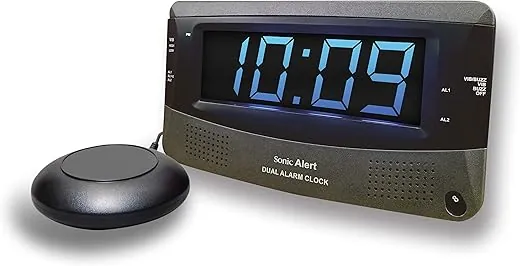 Sonic Alert Dual Extra Loud Alarm Clock with Bed Shaker | Sonic Boom Vibrating Alarm Clock for Heavy Sleepers, Battery Backup | Wake with a Shake