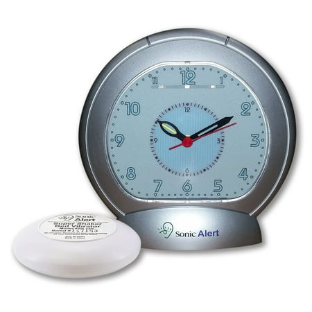 Sonic Alert – Sonic Boom Analog Alarm Clock with White Bed Shaker – Silver