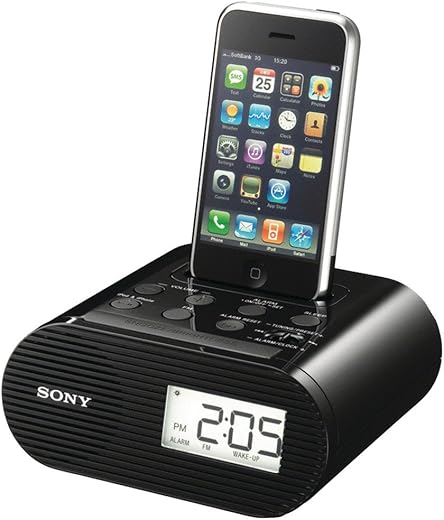 Sony ICF-C05IP 30-Pin iPhone/iPod Clock Radio Speaker Dock with AC Power Adapter (Black) (Renewed)