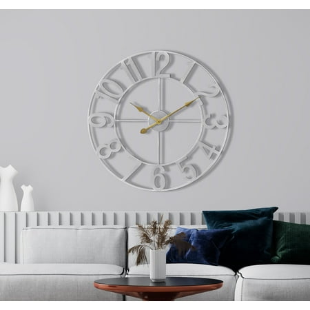 Sorbus Large Metal Numerical Wall Clock for Living Room Decor (Silver, 24 Diameter)