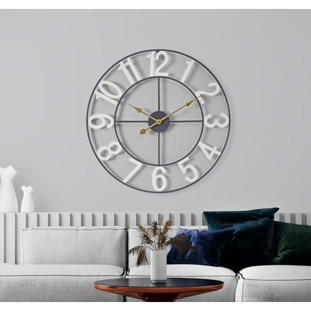 Sorbus Large Metal Numerical Wall Clock for Living Room Decor (White, 24 Diameter)