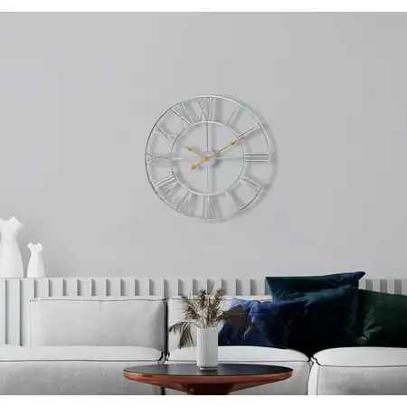 Sorbus Large Metal Roman Numberal Wall Clock for Living Room Decor (Silver, 16 Diameter)