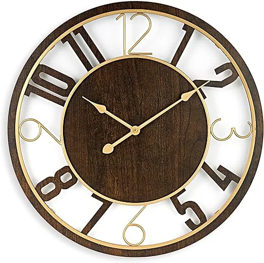 Sorbus Wooden Modern Wall Clock - Large Wall Clock for Living Room Decor - 24-Inch Big Wall Clock Decorative, Battery Operated Analog Large Clock - Ideal for Modern Wall Decor Living Room (Brown)