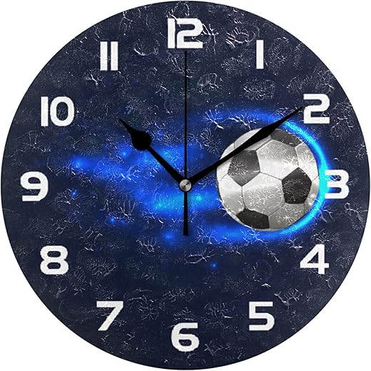 Sport Soccer Ball Wall Clock Silent Non-Ticking,Chic Football 9.5 Inch Round Wall Clock Battery Operated Clock Decor for Boy Room Home Wall Bathroom Kitchen Bedroom Living Room Office Classroom Patio