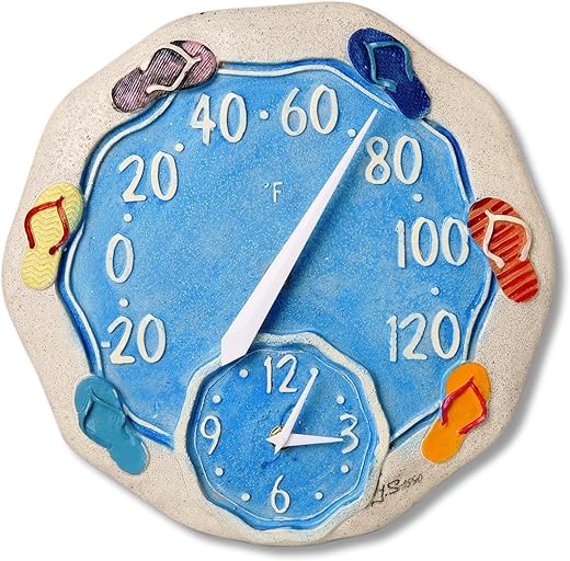 Springfield 12 Sandals Poly Resin Thermometer with Clock