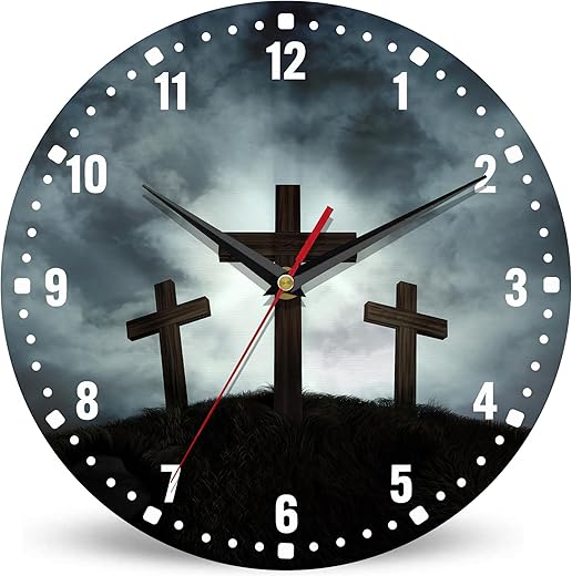 SPUNKER Clock for Bedroom,Three Crosses Wall Clocks,Sunlight Battery Operated Wall Clock Silent Non-Ticking Decorative for Home Kitchen Bathroom Living Room Bedroom Office 10 Inch